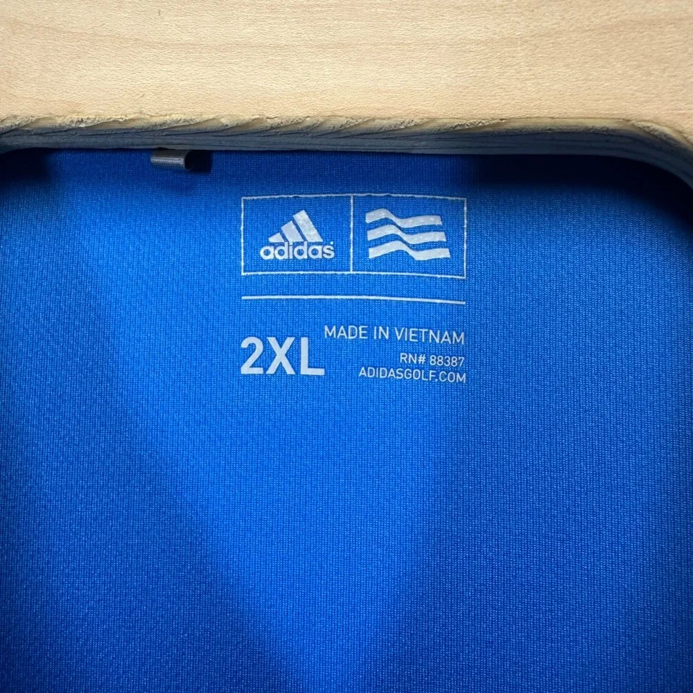 Adidas Golf Polo Shirt Mens 2XL Blue Grey White Colorblock Performance RN 88387